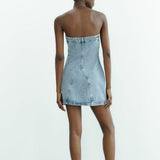 Tineit Ice blue Blue Washed jeans Denim Strapless Tube Dress