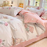 Tineit Cute Dog Bedding Set New Design Girls Ins Duvet Cover with Zipper No Filler Flat Sheet Pillowcase Queen Size Bed Linens