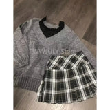 Tineit Fashion Vintage V-neck Knitted Tops Women 2025 Early Autumn New Sweaters Mujer Y2k Grunge Slim Fit Long Sleeve Pullovers