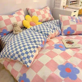 Tineit Kawaii Bedding Set Kids Adult Flat Sheet Duvet Cover Pillowcase Single Double Full Size Bed Linen Floral Cherry Home Textile