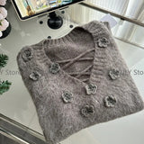 Tineit Autumn Winter Knitted Sweater Suit Woman Casual Basic Lace Tops Long Sleeve Loose Sweater Pullovers Korean Fashion Clothing Set