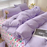 Tineit Purple Bedding Set Ins Nordic Solid Full Queen Size Duvet Cover Flat Sheet Pillowcase No Filler Girl Boys Hotel Home Bed Linens