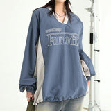 Tineit 2024 Fall Fashion V-Neck Patchwork Oversized Sweatshirt