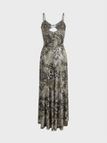 Tineit 2024 New slim V Neck Leopard Sleeveless Maxi Dress