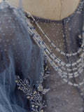 Tineit Gray blue tulle sequin beads long prom dress, blue evening dress BD  (PRE-ORDER)