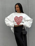 Tineit Oversize Heart Knitted Sweater Women O-neck Long Sleeve Casual Long Sleeve Pullover Female 2025 Autumn Long Sleeve Jumper Top