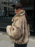 Tineit Street Women's Zipper Faux Fur Coats Loose Lapel Long Sleeve Short Furry Jackets 2024 Winter Lady Y2k Vintage Plush Outwear