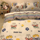 Tineit Korean Ins Black Flower Bedding Set Girl Orange Princess Style Sheet Cover Trellis Polyester Soft Bedclothes For Gitls Gift