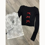 Tineit Early Autumn 2025 New Pure Desire Sexy Hot Girl Lace Vest Slim Fit Knitted Tops Women's Clothing Korean Fashion Two Piece Set