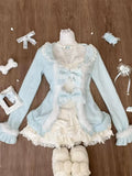 Tineit Sweet Lolita Three Piece Sets Lace Bow Plush Cardigan + Sexy Slim Fit Strapless Vest Tops + High Waist Ruched Skirts Winter Chic