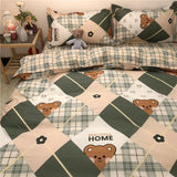 Tineit Korean Ins Black Flower Bedding Set Girl Orange Princess Style Sheet Cover Trellis Polyester Soft Bedclothes For Gitls Gift