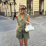 cold weather outfits Tineit 2024 Spring Summer Casual Women Solid Suits Fashion Single Breasted Sleeveless V Neck Vests+Streetwear Chic Shorts