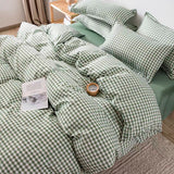 Tineit Simple Bedding Set Plaid Sold Color Single Queen Size Duvet Cover No Filling Boys Girls Flat Sheet Pillowcase Kit