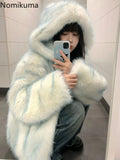 Tineit Sweet Furry Jackets for Women Winter Clothing Fashion Gradient Thicked Outwear Hooded Warm Korean Coat Y2k Tops 2025 Ropa Mujer