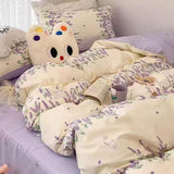 Tineit Cute Cherry Duvet Cover Set with Pillowcase Soft Summer Thin Flat Sheet Floral Boys Girls Queen Full Size Home Bedding Kit