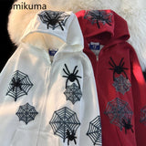 Tineit Harajuku Hoodies Women Clothing Hooded Spider Web Zipper Sweatshirts Y2k Coats Casual Fashion Oversized Hoodie Tops Ropa Mujer