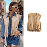 Tineit Ladies Fashion Outdoor Style Waistcoat Women Coat Zipper O Neck Sleeveless Vest Female Outerwear Chic Women Jacket Vests Tops