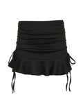 Tineit Ruched Low Waist Ruffled A-Line Skirt