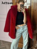 Tineit Street Women's Red Faux Fur Coats Loose Lapel Long Sleeves Female Fluffy Jacket 2024 Winter Lady Luxury Thicken Furry Overcoats