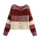 thanksgiving outfit Tineit 2024 Autumn New Product Women's Casual Coarse Needle Color Change Wide Stripe Knitted Cardigan Sweater Coat