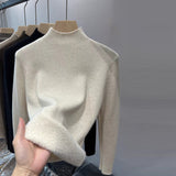 thanksgiving outfit Tineit Casual Solid Thicken Turtleneck Sweater Women Slim Fit Warm Plush Pullover Sweaters Female Korean Winter Simple Base Tops