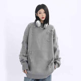 thanksgiving outfit Tineit Fall Long Sleeve Hole Knit Sweaters Women Y2K Fashion Streetwear Tassels O Neck Solid Pullovers Bf Korean Oversized Loose Jumper