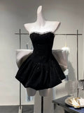 Tineit Chic A Line Strapless Black Velvet Cocktail Dresses Short Homecoming Dress (PRE-ORDER)