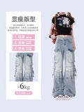 christmas outfit Tineit Women's Blue Y2k Cargo Jeans Baggy Harajuku Oversize Denim Trousers Vintage Jean Pants Japanese 2000s Style Trashy Clothes 2025