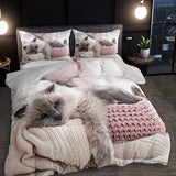 Tineit 3pcs Lazy Cat Animal Duvet Cover Set Soft Comfortable And Breathable HD Printing Bedding For Home Dorm