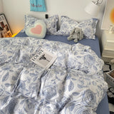 Tineit Floral Blue Duvet Cover Set Flat Sheet Pillowcase No Filler Fashion New Single Full Size Girls Boys Dormitory Home Bedding Kit