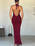 Tineit 2024 New Halter Plain Sleeveless Maxi Dress