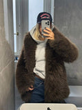 Tineit Fashion Solid Women's Fluffy Furry Faux Fur Coat Winter Luxury Thicken Warm Lapel Jacket 2024 Lady Popular Plush High Streetwear