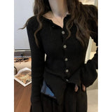 Tineit 2025 Y2k Grey Vintage Women Kint Sweater Harajuku Long Sleeve Cardigan Irregular Korean Fashion Slim Autumn Jerseys Casual