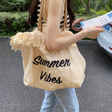 Tineit Summer Vibes Letter Print Tote Bag