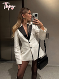 Tineit Chic Contrast Spliced Lapel Collar Suit Jacket For Women Elegant Single Breasted Pocket Slim Fit Coat 2025 Female Spring Outwear