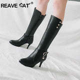 cold weather outfits Tineit Shoes Women Knee boots Spring Autumn shoes size 34-46 Pointed Toe mujer Botas feminino Thin Heel A1325