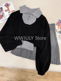 Tineit Woman Harajuku Knitted 3 Piece Set Spicy Girls Slim Vest + Black Short Tops + Y2k E-girls Mini Skirt Korean Fashion Suit Chic