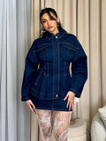 Tineit Denim Slim Coat Women Zipper Pocket Long Sleeve 2025 Spring Jacket Female Chic Turn-down Collar Vintage Lady Outfits Outerwear