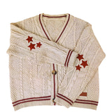 Tineit Oversize Star Embroidered Cable Knit Cardigan