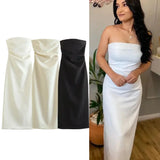 Tineit 2024 off shoulder black white long dress women bodycon beige midi dress woman summer backless sexy party dresses