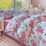 Tineit Korean Pink Rose Duvet Cover Set Soft Green Flat Sheet Quilt Cover Pillowcase Bed Linen Twin Queen Full Size Floral Bedding Set