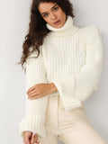 thanksgiving outfit Tineit Casual Solid Turtleneck Sweaters Women Autumn Loose Thick Long Sleeve Pullover Sweater Female Chic Street Daily Soft Outwear