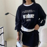 Tineit Vintage Letter Print Round Neck Sweatshirt