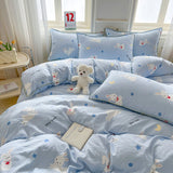 Tineit Kawaii Rabbit Bedding Set Bed Flat Sheet Pillowcase Twin Full Queen Cartoon Bed Linen Kids Girls Duvet Cover Set No Filler