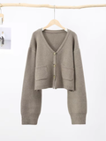 Tineit Casual Knitted Cardigan Women Elegant V-neck Single Breasted Long Sleeve Sweater Female 2025 Autumn Loose Coat Knitwear Tops