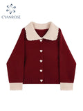 christmas outfit Tineit Spring New Red Cardigan Sweaters For Women Loose Peter Pan Collar Elegant Korean Single Breasted Female Knit Cardigans Coat Top