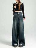 christmas outfit Tineit Women Dark Blue Baggy Jeans Harajuku Denim Trousers Japanese 2000s Style Y2k Vintage Oversize Wide Leg Jean Pants Trashy Clothes