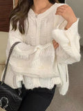 Tineit Solid Cutout Loose Knit Sweater