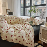 Tineit Korean Red Heart Bedding Set No Filler Twin Queen Duvet Cover Flat Sheet Pillowcase Girls Adults Fashion Floral Home Textile