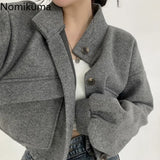 Tineit Streetwear Jackets Women's Clothing Stand Neck Casual Woolen Outwear Thicked Crop Tops Fashion Korean Y2k Coat 2025 Ropa Mujer